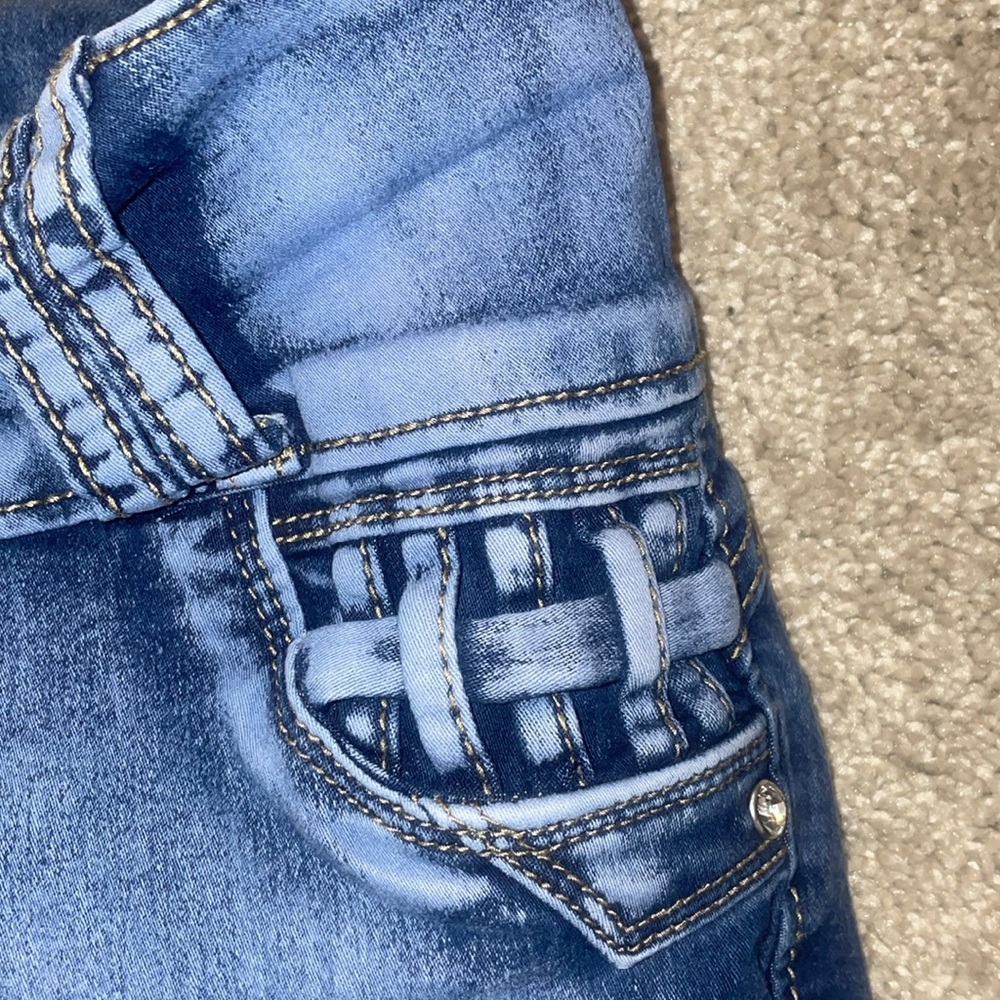 Up River blue chambray wash skinny jeans details booty ridges size 7 - Picture 4 of 16